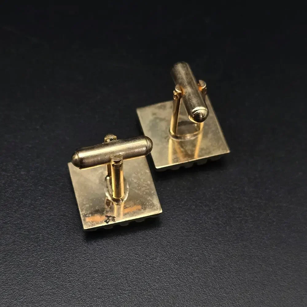 Vintage Gold Tone Square Cufflinks Diagonal Striped